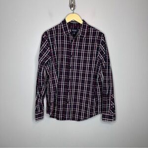 Adam Levine red plaid button front long sleeve shirt